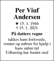 Dødsannoncen for Per Viuf Andersen  - Faxe
