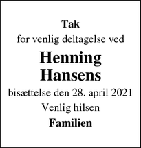 Taksigelsen for Henning Hansens - Gilleleje 