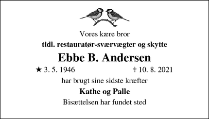 Dødsannoncen for Ebbe B. Andersen - Kagerup