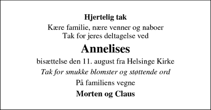 Taksigelsen for Annelises - Helsinge