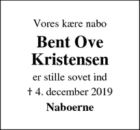 Dødsannoncen for Bent Ove Kristensen - Skjern