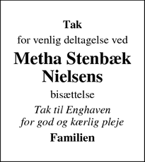 Taksigelsen for Metha Stenbæk
Nielsen - Skjern