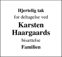 Taksigelsen for Karsten
Haargaards - Børkop