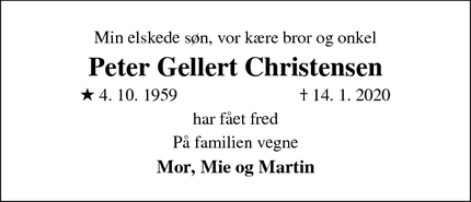 Dødsannoncen for Peter Gellert Christensen - Vejle
