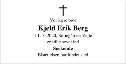 Dødsannoncen for Kjeld Erik Berg - vejle