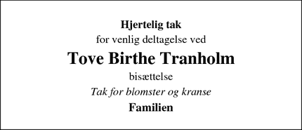 Taksigelsen for Tove Birthe Tranholm - Bredsten