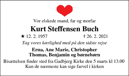 Dødsannoncen for Kurt Steffensen Buch - Faaborg