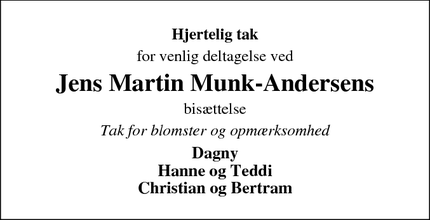 Taksigelsen for Jens Martin Munk-Andersens - Brørup