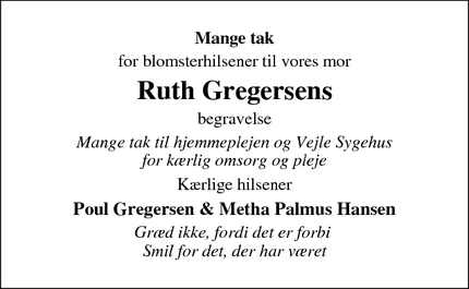 Taksigelsen for Ruth Gregersens - Vejle