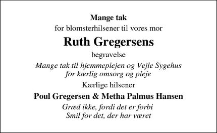 Taksigelsen for Ruth Gregersens - Vejle