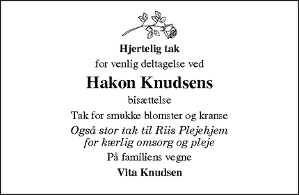 Taksigelsen for Hakon Knudsens - 7100 Vejle