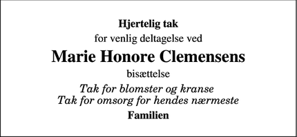 Taksigelsen for Marie Honore Clemensens  - Vejle