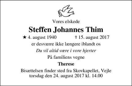 Dødsannoncen for Steffen Johannes Thim - Vejle