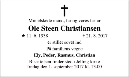 Dødsannoncen for Ole Steen Christiansen - Vejle