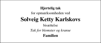 Taksigelsen for Solveig Ketty Karlskovs  - Mariager