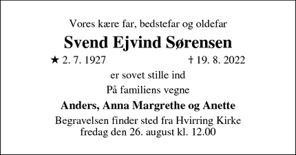 Dødsannoncen for Svend Ejvind Sørensen - Virum
