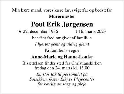 Dødsannoncen for Poul Erik Jørgensen - Lynge