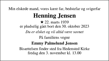 Dødsannoncen for Henning Jensen - Middelfart