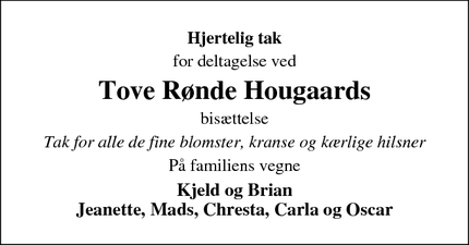 Taksigelsen for Tove Rønde Hougaard - Uldum