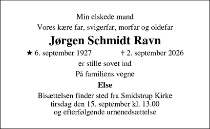 Dødsannoncen for J&oslash;rgen Schmidt Ravn - Ll.Velling