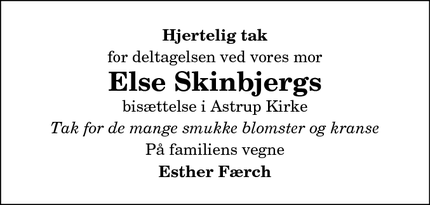 Taksigelsen for Else Skinbjergs - Astrup