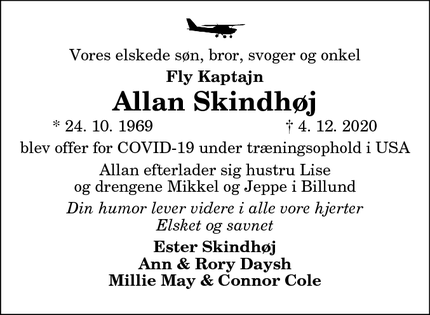 Dødsannoncen for Allan Skindhøj - Randers NV