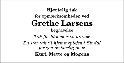 Taksigelsen for Grethe Larsens - Sindal