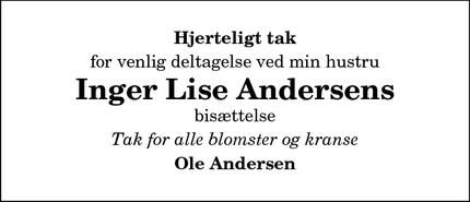 Taksigelsen for Inger Lise Andersens - Hirtshals