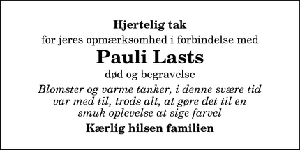 Taksigelsen for Pauli Last - Tårs