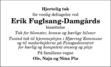 Taksigelsen for Erik Fuglsang-Damgård - Hjørring