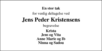 Taksigelsen for Jens Peder Kristensens - Hvide Sande