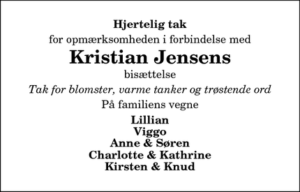Taksigelsen for Kristian Jensens - Aggersund