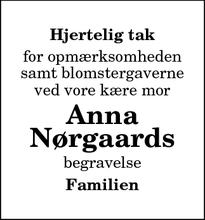 Taksigelsen for Anna
Nørgaards - Aars