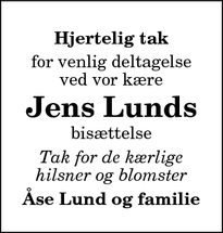 Taksigelsen for Jens Lunds - Løgstør