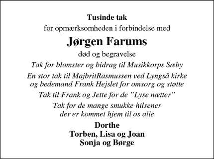 Taksigelsen for Jørgen Farums - Sæby