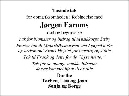 Taksigelsen for Jørgen Farums - Sæby