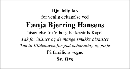 Taksigelsen for Fænja Bjerring Hansens - Viborg