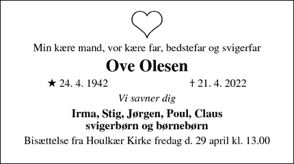 Dødsannoncen for Ove Olesen - Viborg