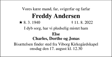 Dødsannoncen for Freddy Andersen - Viborg