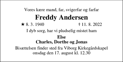 Dødsannoncen for Freddy Andersen - Viborg