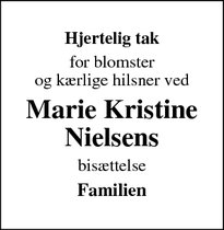 Taksigelsen for Marie Kristine
Nielsen - Viborg