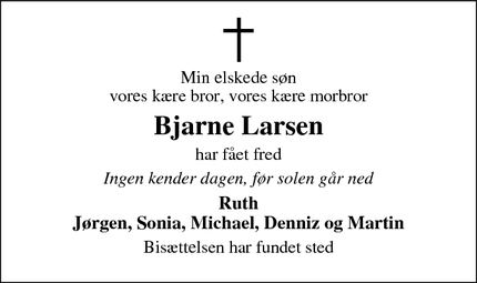 Dødsannoncen for Bjarne Larsen - 8800  Viborg