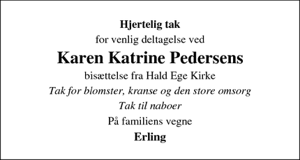 Taksigelsen for Karen Katrine Pedersens - Hald Ege