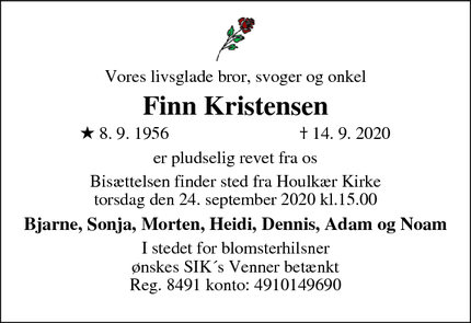 Dødsannoncen for Finn Kristensen - viborg