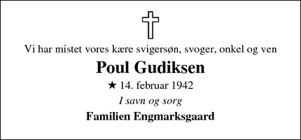 Dødsannoncen for Poul Gudiksen - Viborg