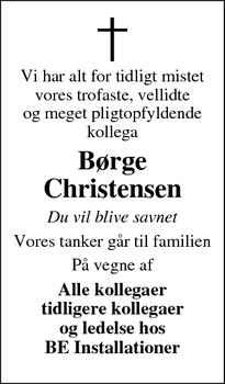 Dødsannoncen for Børge Christensen - Stoholm