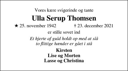 Dødsannoncen for Ulla Serup Thomsen - Viborg