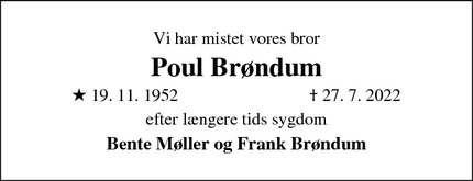 Dødsannoncen for Poul Brøndum - Viborg