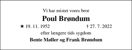 Dødsannoncen for Poul Brøndum - Viborg