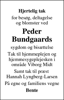 Dødsannoncen for Peder Bundgaards - Viborg